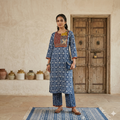 Heritage Print Blue Kurti Set
